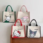 Sanrio Hello Kitty Canvas Tote Square Shoulder Bag for Women Cartoon Anime Kuromi Melody Handbag Work Travel Small Shopping Bag - Image 2
