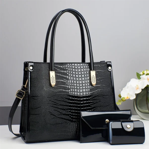 Women Crocodile Pattern Mini Tote & Clutch Wallet