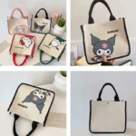 Sanrio Hello Kitty Canvas Tote Square Shoulder Bag for Women Cartoon Anime Kuromi Melody Handbag Work Travel Small Shopping Bag - Image 4