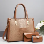 Women Crocodile Pattern Mini Tote & Clutch Wallet - Image 2